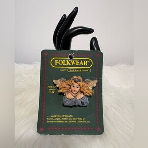 Boyds Bears Folk Art Angel Brooch - Gold and Gray